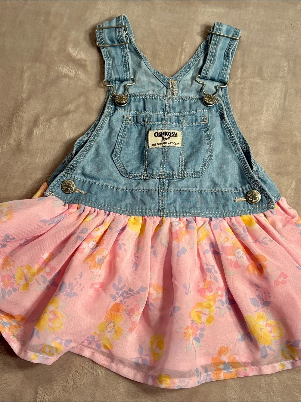OshKosh Bgosh Girls 12M Denim Floral Overall Jumper Dress Vintage Cottagecore